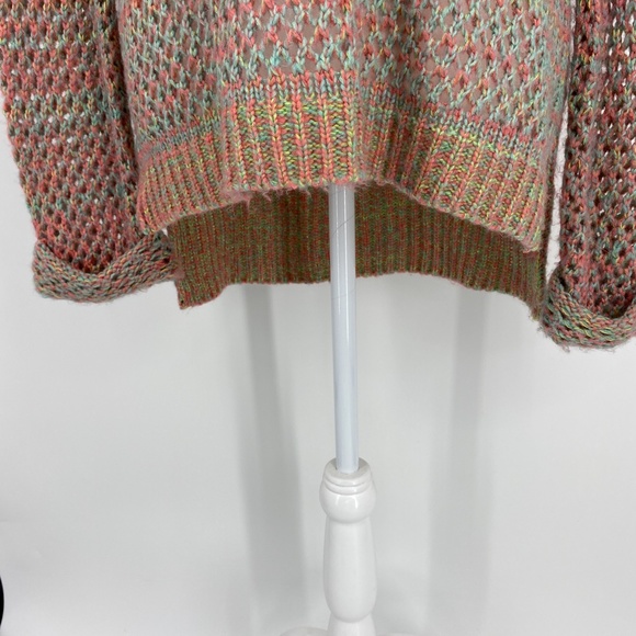 JJ Basics Sweater Pastel Open Knit High Low Style in Pink & Green Women's Medium - Picture 4 of 6